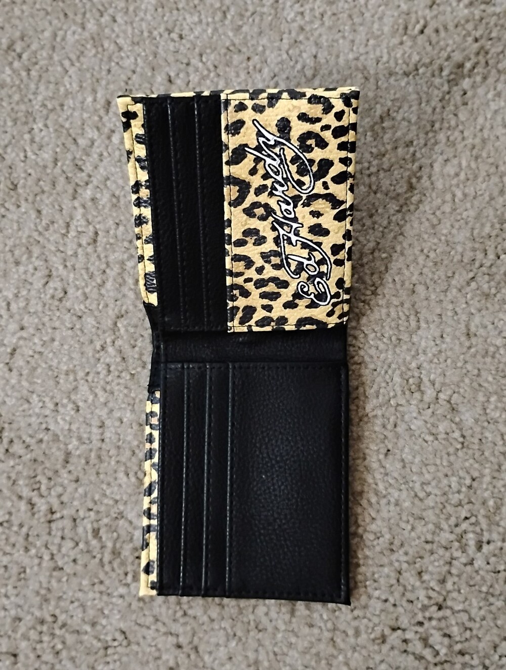 Ed Hardy Studded Cheetah Print Skull & Eagle Bifold Wallet - Picture 3 of 5